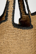 Dark beige black trimmed striped straw tote bag_3