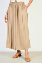 Dark beige flowy wide leg trousers_1