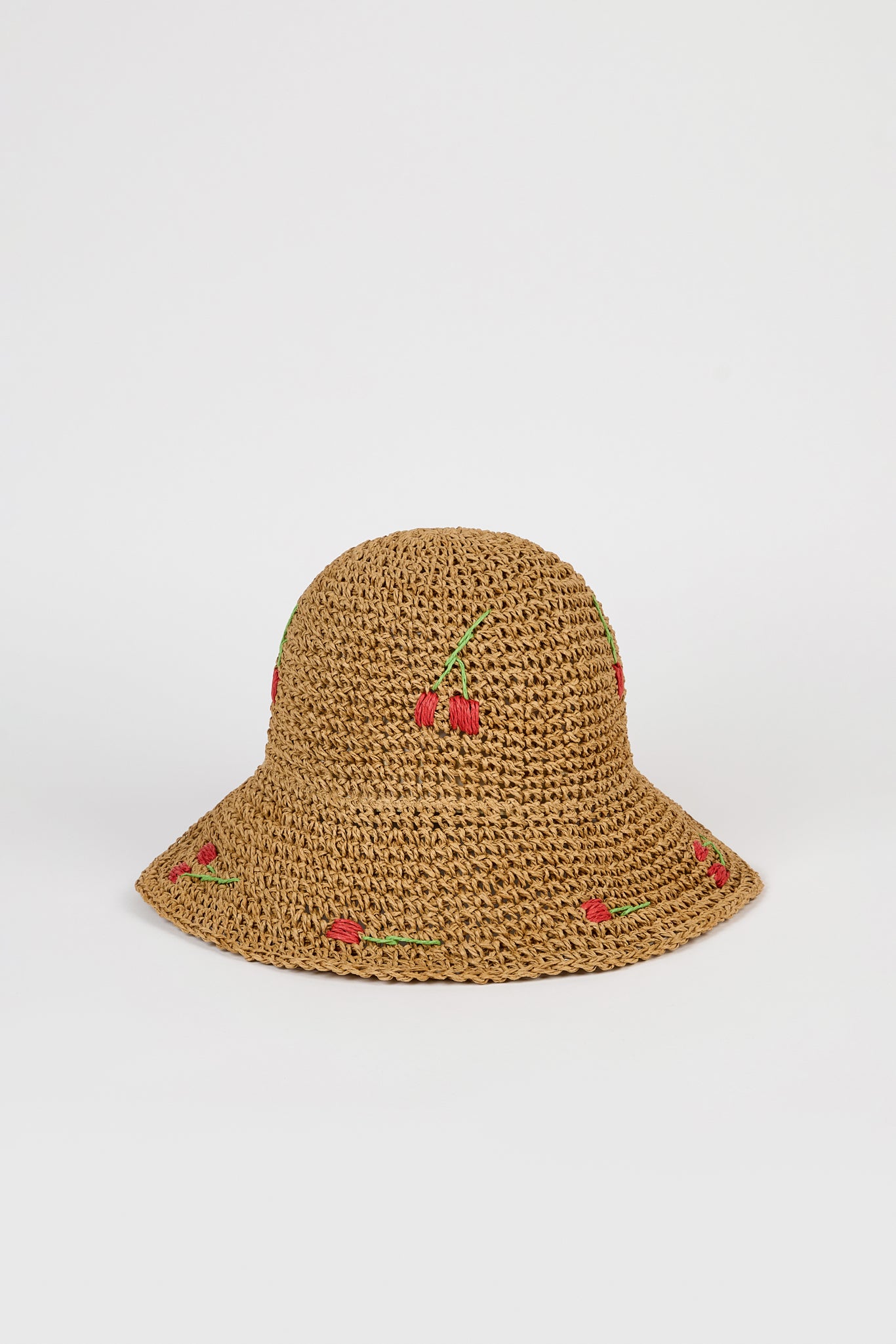 Dark beige woven cherries straw hat_1