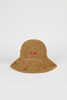 Dark beige woven cherries straw hat_1