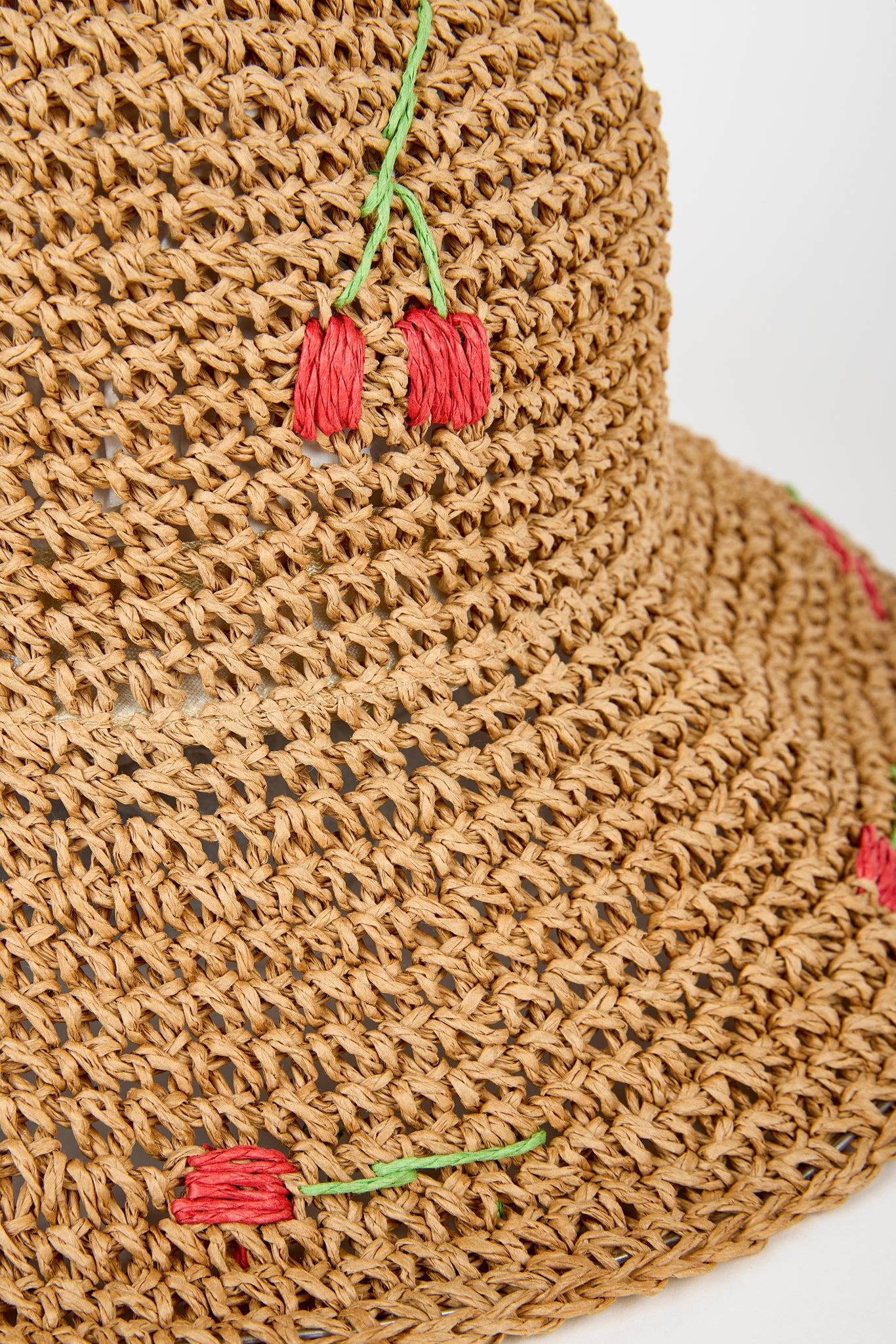 Dark beige woven cherries straw hat_2