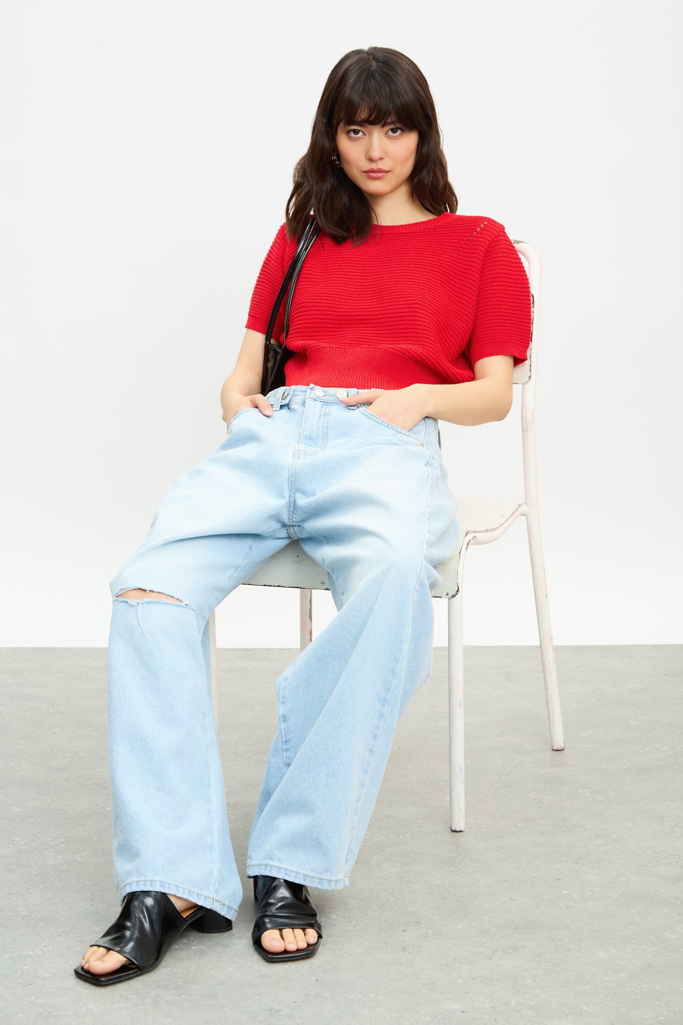 Dark blue adjustable waist balloon jeans_5