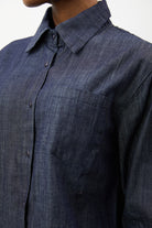 Dark blue denim checked cuff shirt with checked scarf_4