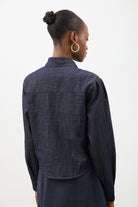Dark blue denim checked cuff shirt with checked scarf_3