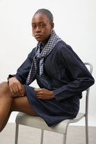 Dark blue denim checked cuff shirt with checked scarf_6