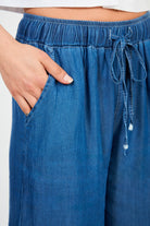 Dark blue denim frayed hem wide leg trousers_3