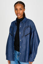 Dark blue denim western trim shirt_1