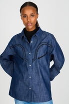 Dark blue denim western trim shirt_2