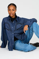 Dark blue denim western trim shirt_6