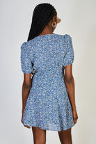Dark blue floral print short sleeved wrap dress_3