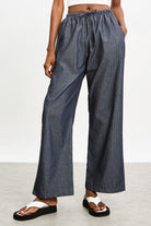 Dark blue vertical stripe drawstring trousers_1