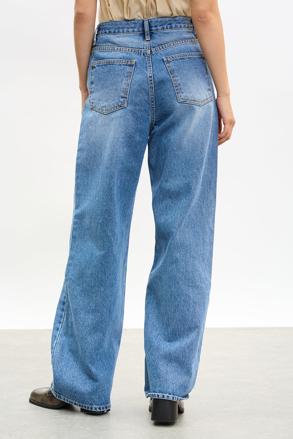 Dark blue washed wide leg jeans_2