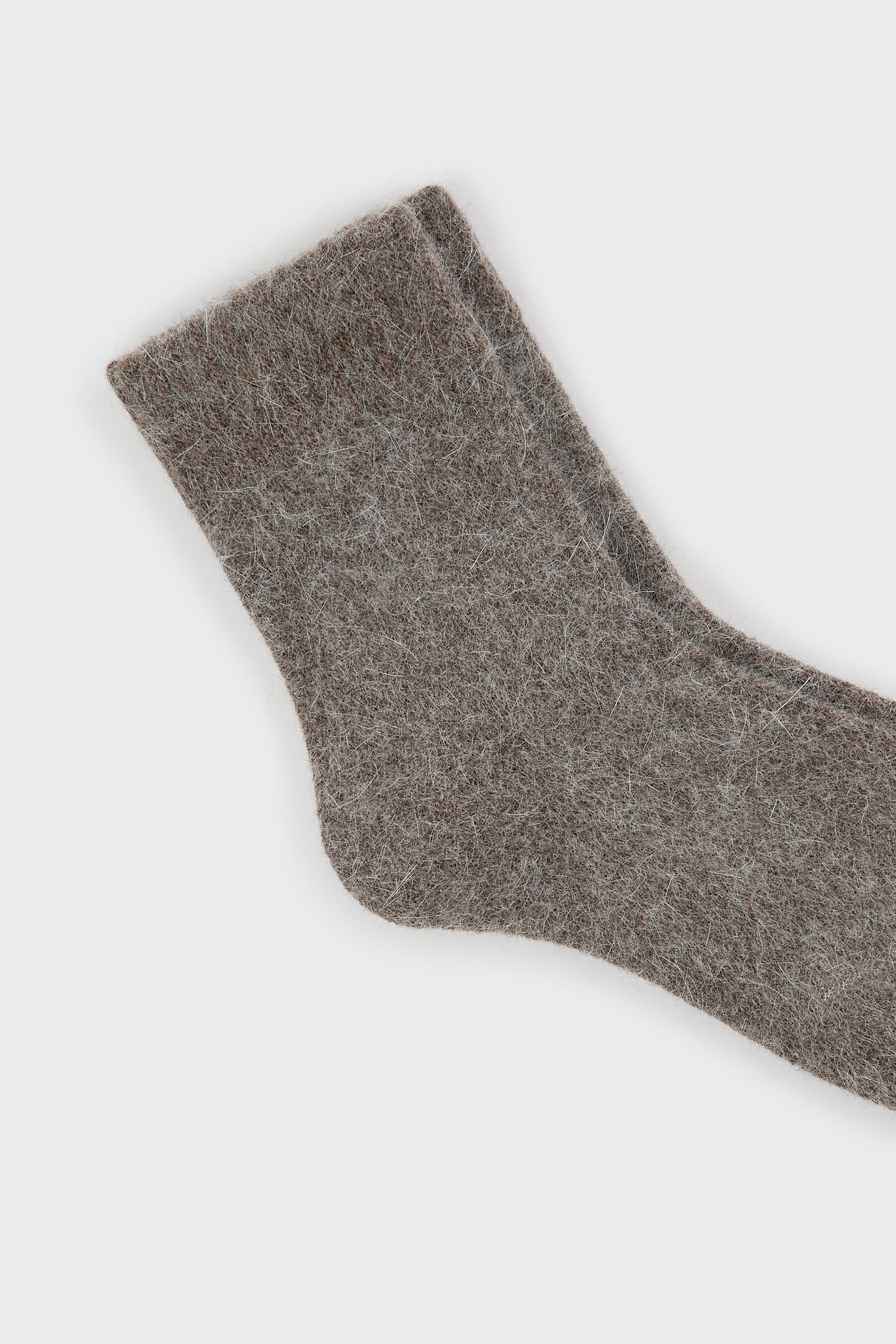 Dark brown angora ribbed ankle trim socks_2
