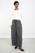 Dark green and yellow plaid drawstring trousers_4