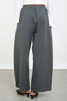 Dark green and yellow plaid drawstring trousers_2