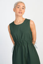 Dark green textured grid cinch waist shift dress_4