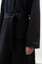 Dark navy pure wool large collar belted coat_6