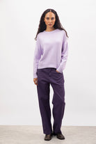 Dark purple adjustable waist double button jeans_4