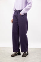 Dark purple adjustable waist double button jeans_1