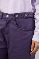 Dark purple adjustable waist double button jeans_3