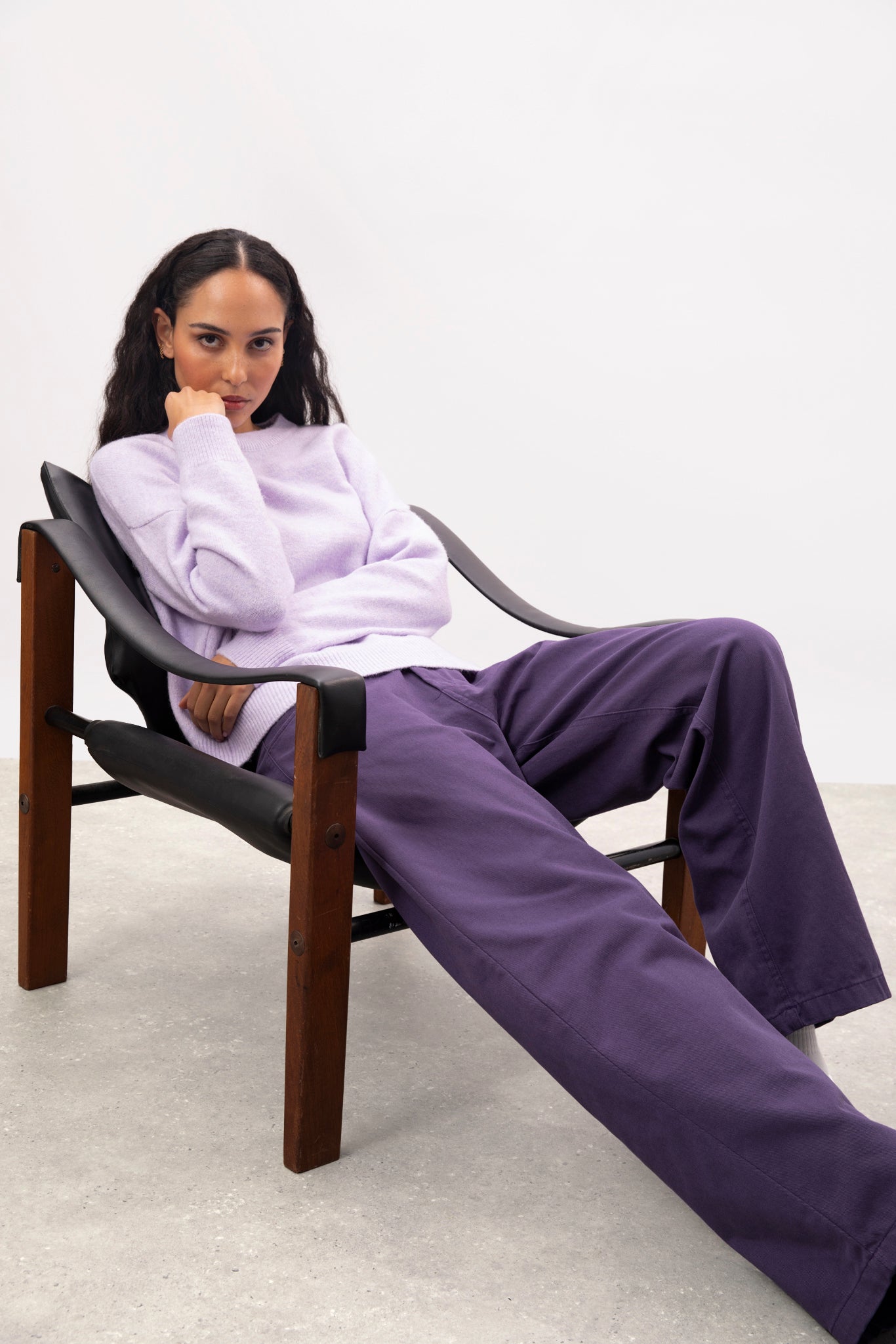 Dark purple adjustable waist double button jeans_5