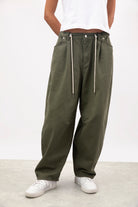 Dark teal drawstring balloon jeans_1