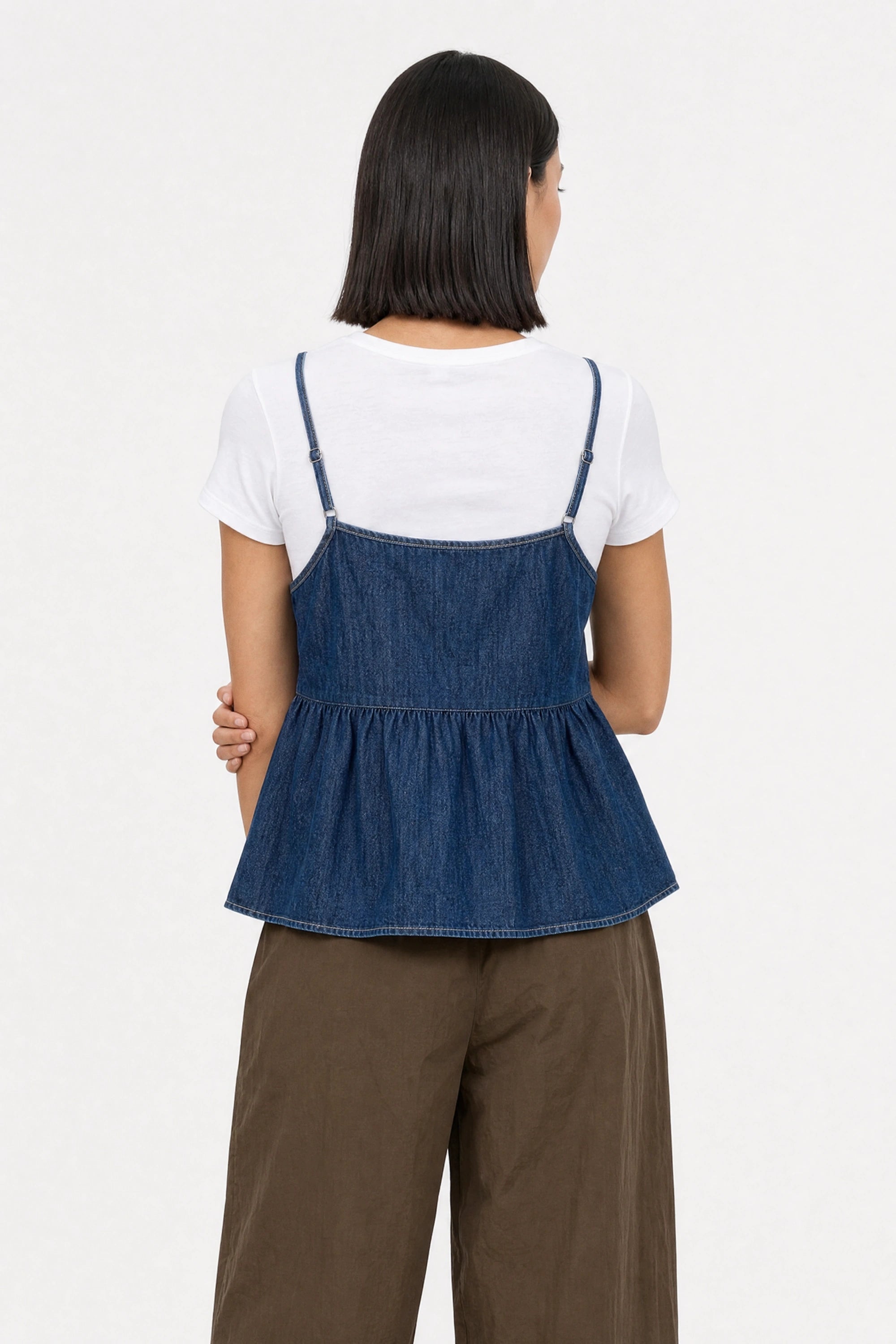 Dark blue denim double tie front tank top_4