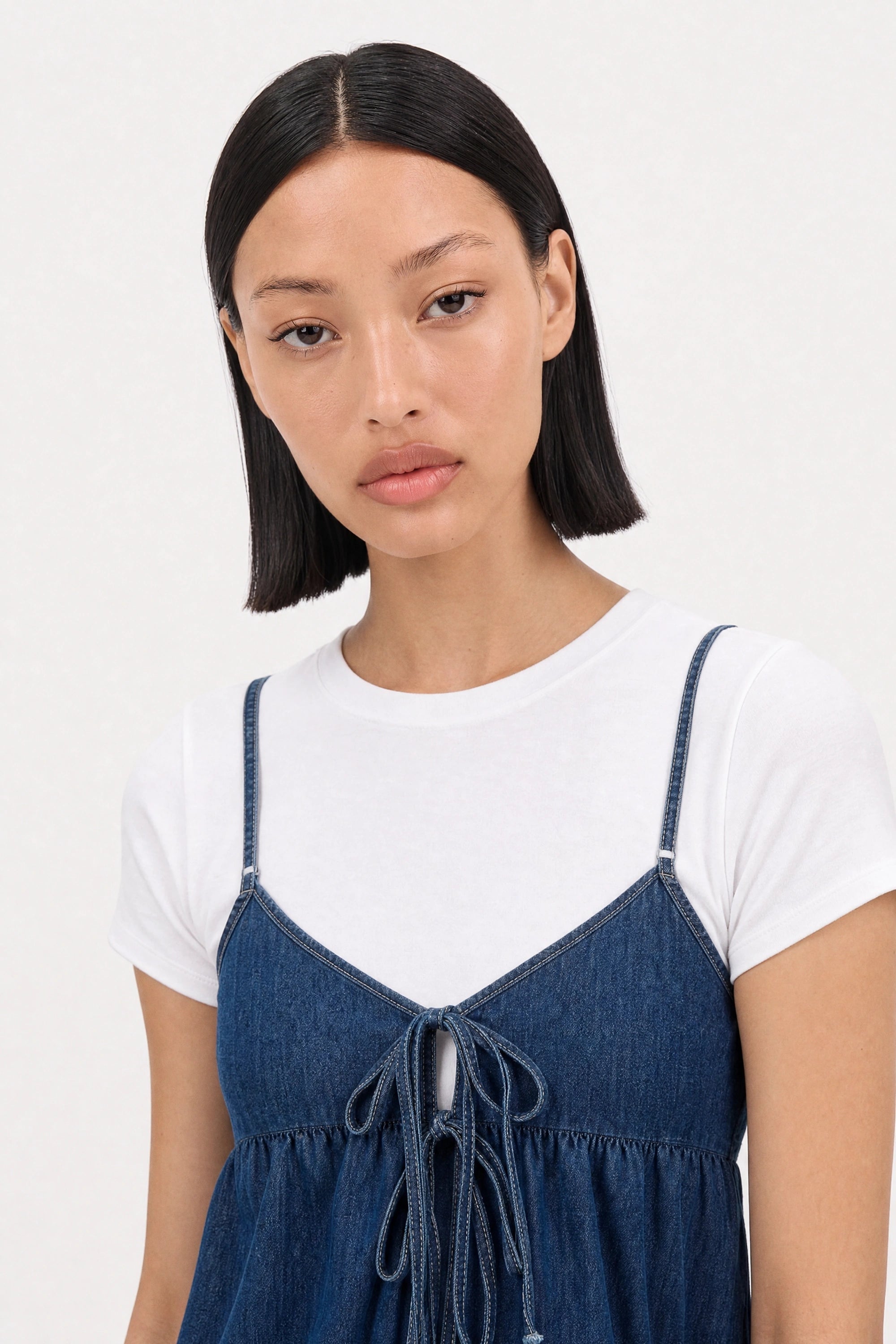 Dark blue denim double tie front tank top_5