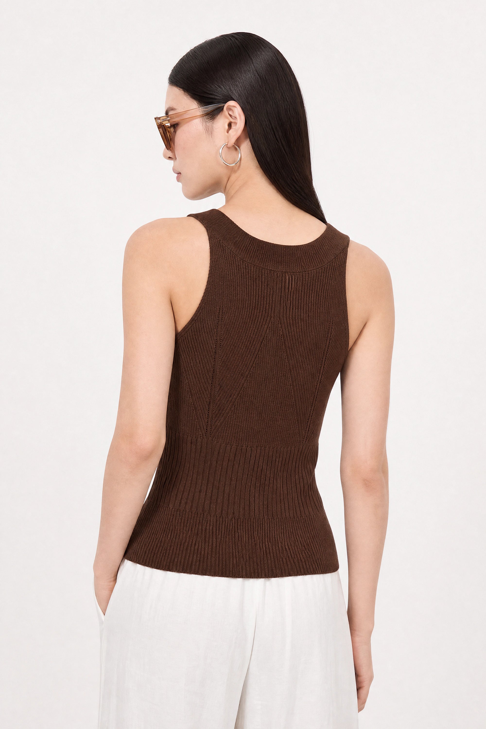 Dark brown thin ribbed halter neck knit tank_3