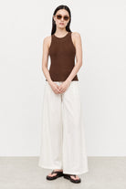 Dark brown thin ribbed halter neck knit tank_4
