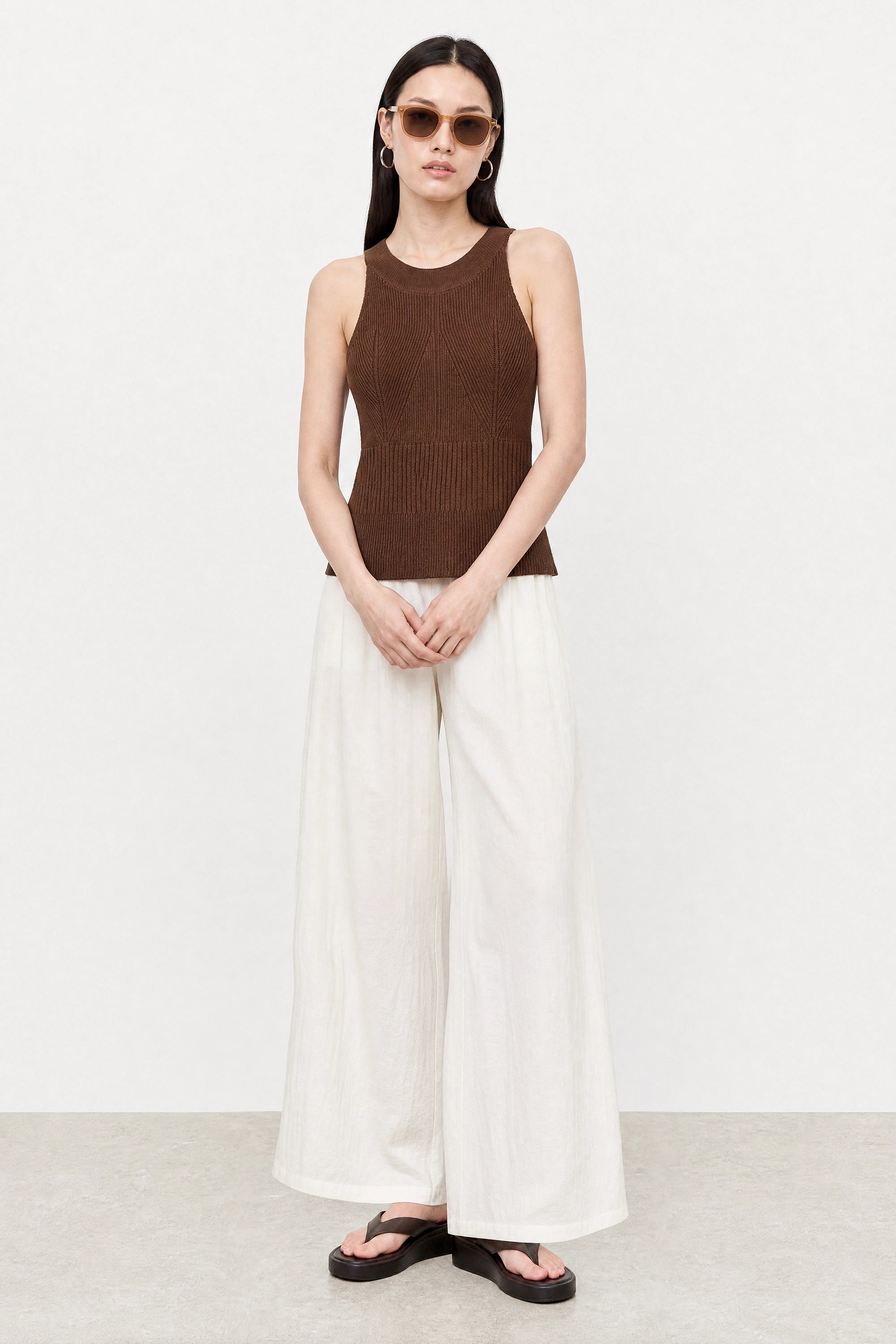 Dark brown thin ribbed halter neck knit tank_4