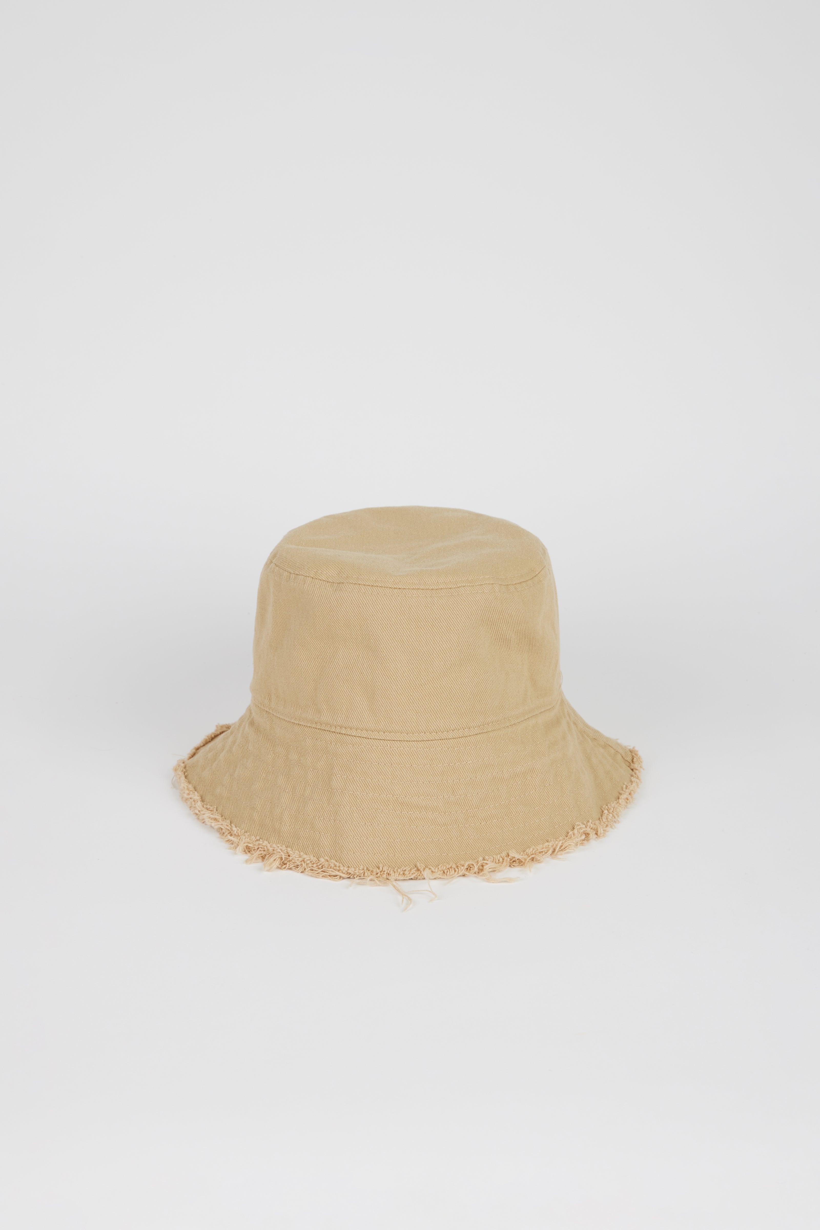Dark beige frayed edge bucket hat_1