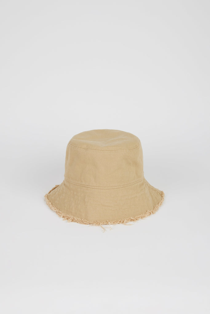 Dark beige frayed edge bucket hat_1