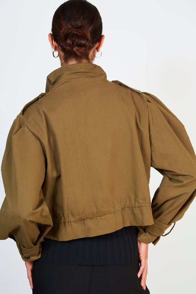 Khaki short pocket front jacket_2