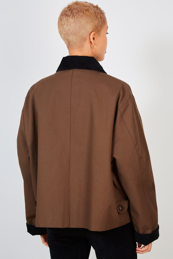 Dark brown and black corduroy collar jacket_2