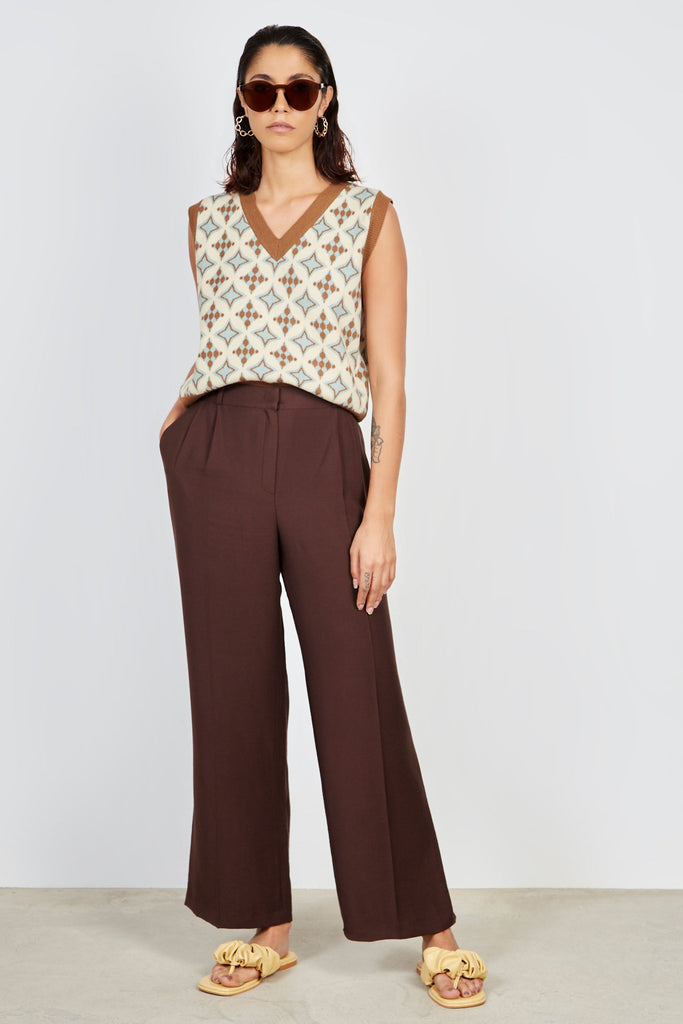 Dark brown double pleat tailored trousers_3