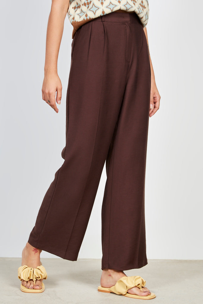 Dark brown double pleat tailored trousers_1