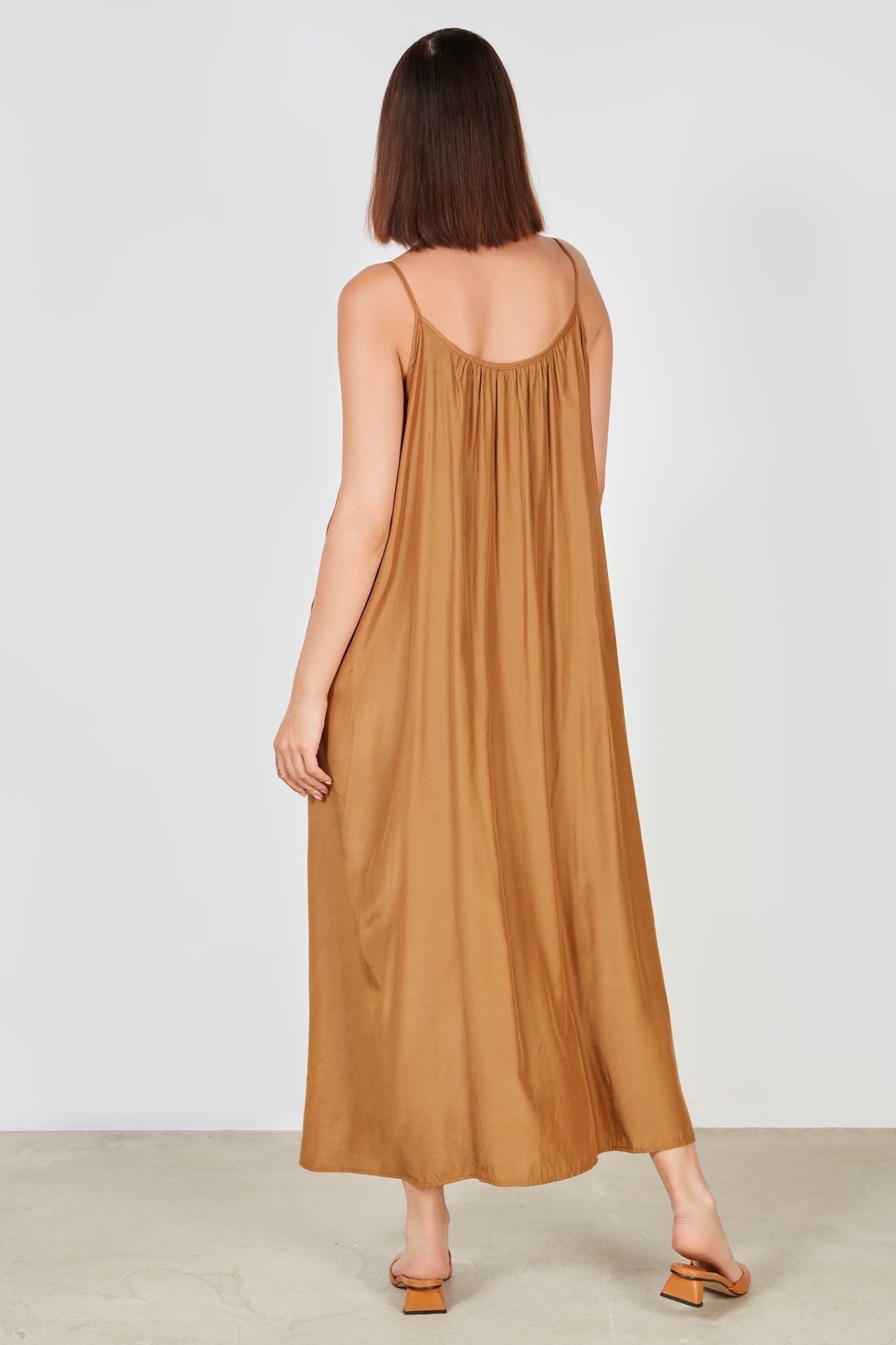 Dark brown plunging V neck dress_2
