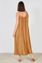Dark brown plunging V neck dress_2