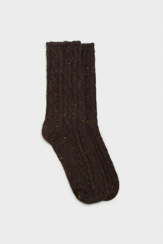 Dark brown rainbow fleck thick socks_1