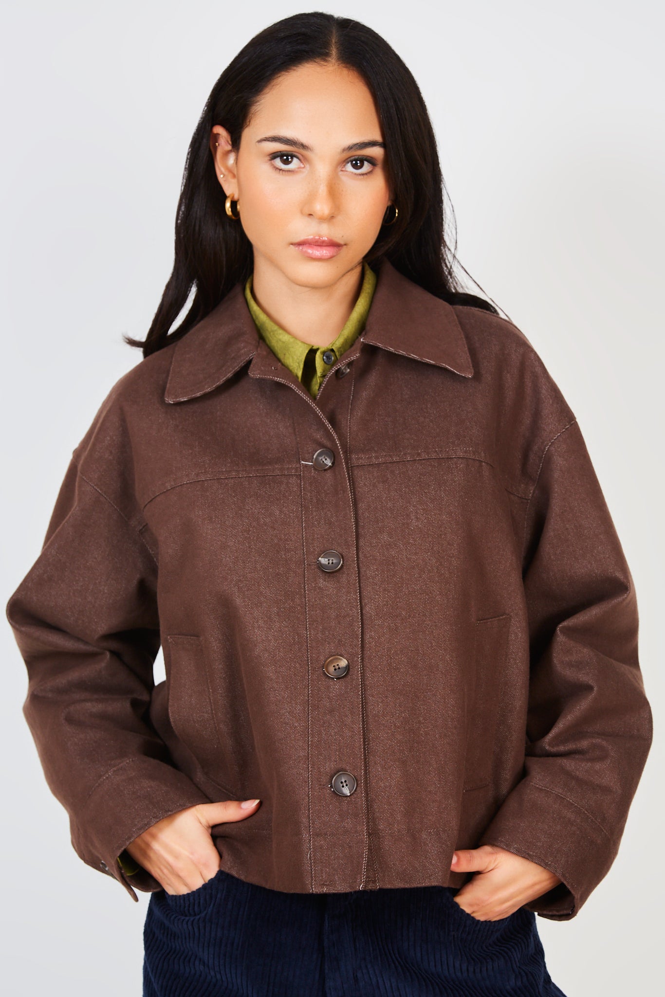 Dark brown short button up jacket_1