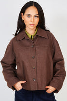 Dark brown short button up jacket_1