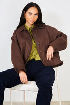 Dark brown short button up jacket_6