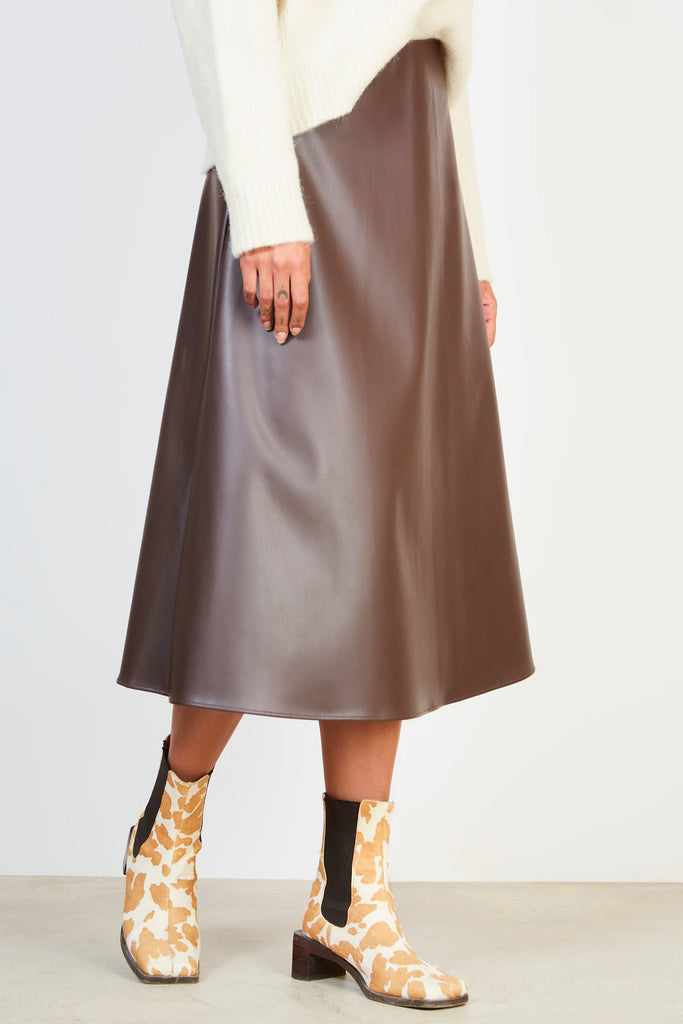 Dark brown vegan leather long skirt_1