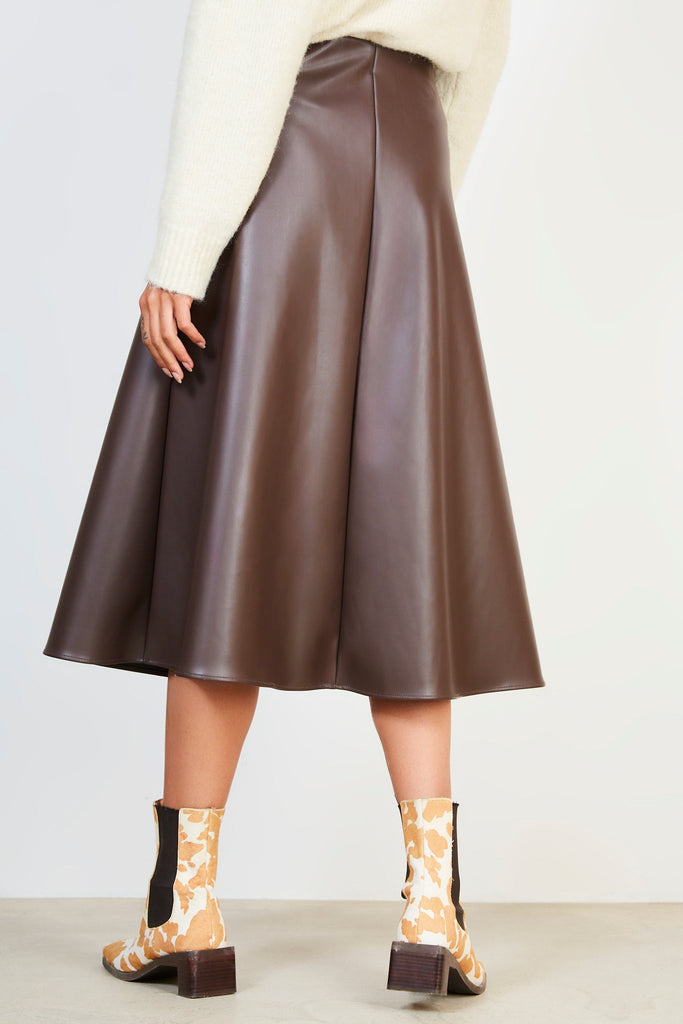 Dark brown vegan leather long skirt_2