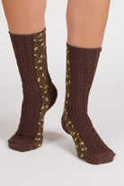 Dark brown vine floral strip socks_4