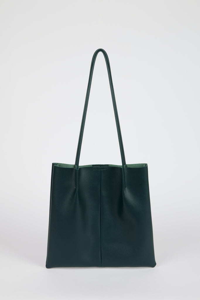 Dark green vegan leather pinched strap tote bag_1