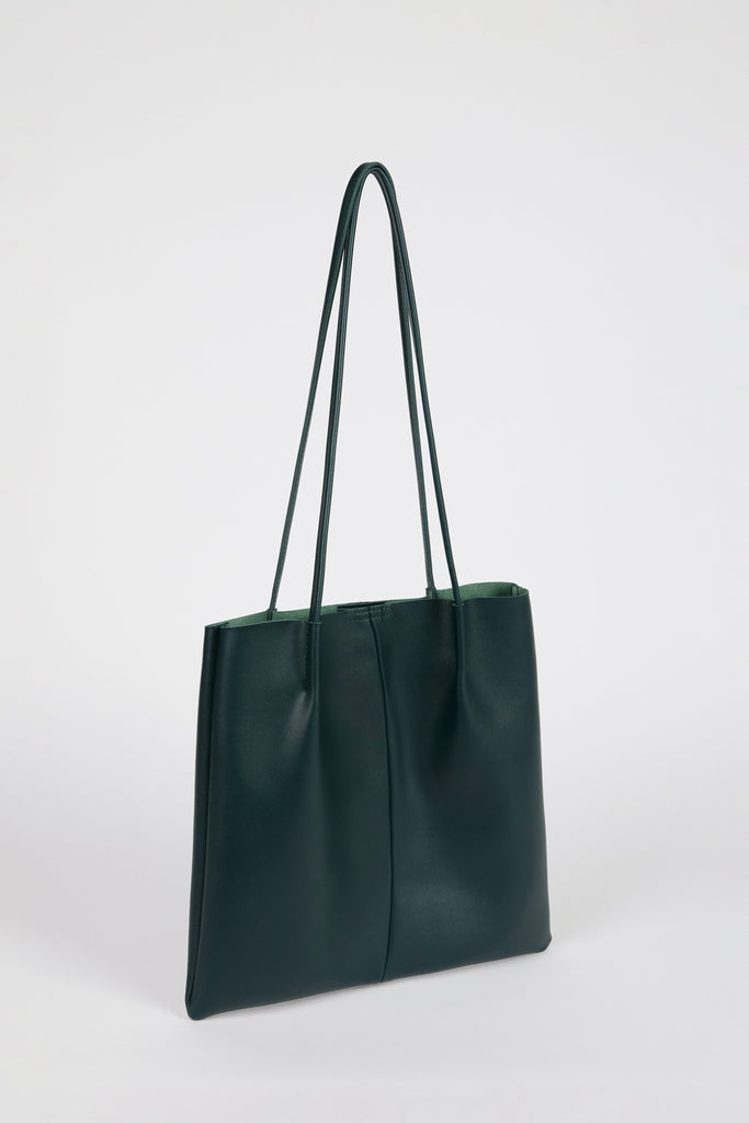 Dark green vegan leather pinched strap tote bag_3