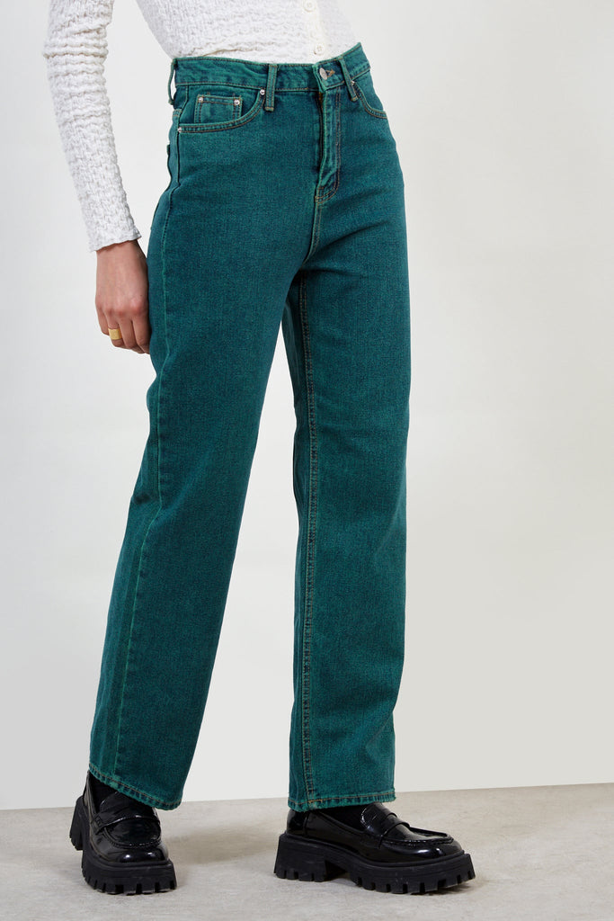 Dark green wide leg jeans_1