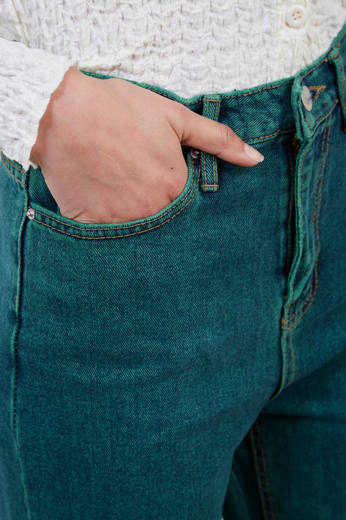 Dark green wide leg jeans_4